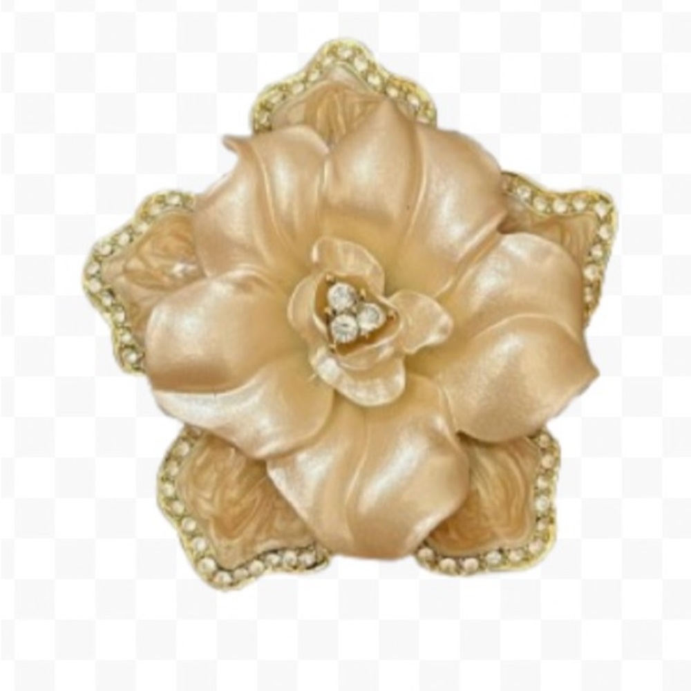 Nolan Miller Vintage Sweet Peach Rose Flower Rhinestone Lucite Pendant Enhancer